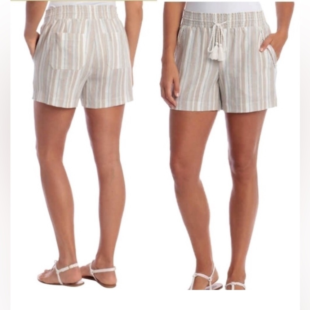 Briggs New York High Waist Striped Shorts in Tan and White